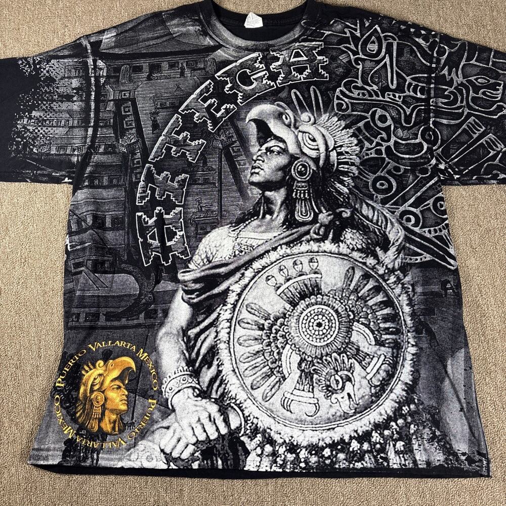 Azteca AOP T-shirt Black White 2XL Mexico Yazbek